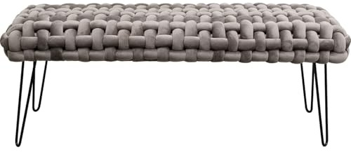 Kare Design Bank Weave, Schwarz Order Grau, Samt, 34 cm Sitzhöhe, Flechtstruktur, Sitzbank, Polsterbank, Schlafzimmer, Flur, 45x128x50 cm (H-B-T)