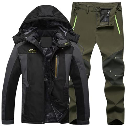 Generisch Winter Anzug Herren, Thermoanzug Herren Angeln Wasserdicht Skianzug Jacke und Hosen Schneeanzug mit Kapuzen Tracksuit Warme Skijacke Winddicht Skibekleidung Winter Schneemantel