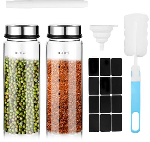 300 ml Gewürzgläser Set, 2 Stück Gewürzstreuer Mit Drehdeckel, Borosilikat Gewürzdosen Mit 4 Arten Von Löchern für Küche Und Grillen Im Freien