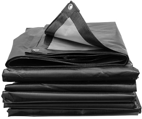 Tarpaulin Regular And Heavy Duty Waterproof Cover Tarp Ground Sheet Multi Sizes Transparent Blue Silver Clear Camo Army (Black (250GSM), 5 x 5m)