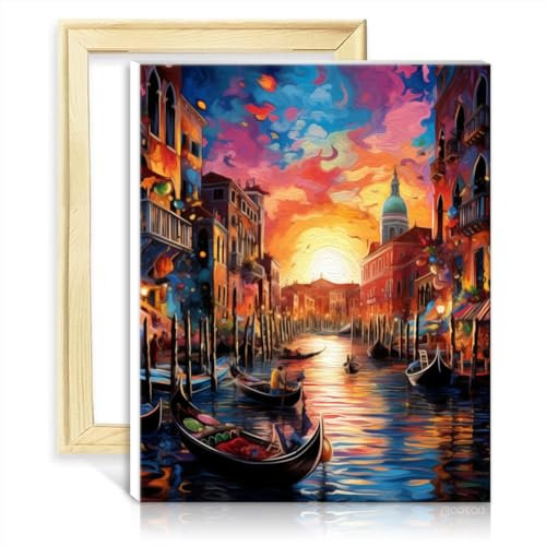 TANGFEIY Ölgemälde „Venedig“, DIY Malen nach Zahlen-Set, Acryl-Ölgemälde, Malen mit Pinseln, Zahlenmalerei, Anti-Stress-Spielzeug, ohne Rahmen (40 x 50 cm)
