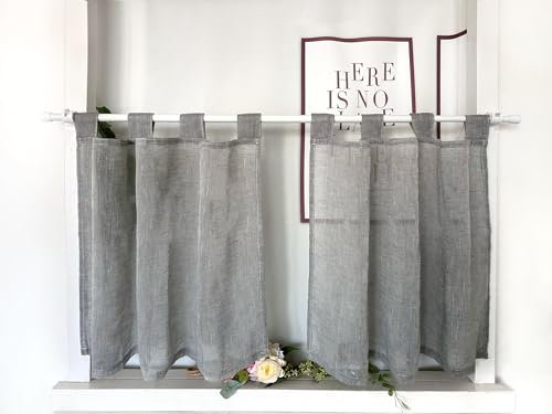 Daliena Scheibengardinen 2er Set Küchengardine Kurzstore Gardinen Kurz Fenster Modern Leinenoptik Gardinen Halbtransparente Schlaufen Bistrogardine, Einfarbig Gardine (BxH 90x60cm) Grau 2 stück