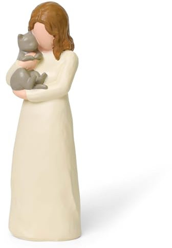 Cuayaes Estatuas de Figuras con Gatito, Regalos para Mujer Amantes de los Gatos, Decoración del Hogar de la Estatua del ángel del Gato de Resina Pintada a Mano(Gato Gris)