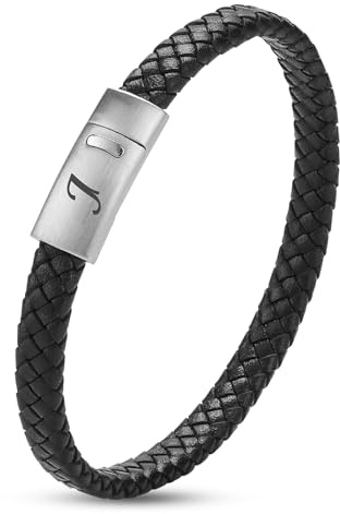SHIEAGLELD Lederarmband Herren Armband mit Buchstaben Edelstahl Gravur A-Z Buchstabe Armband Männer, Handgewebtes Magnetverschluss Armband Herren, Valentinstag Weihnachten Geburtstag Geschenke Idee