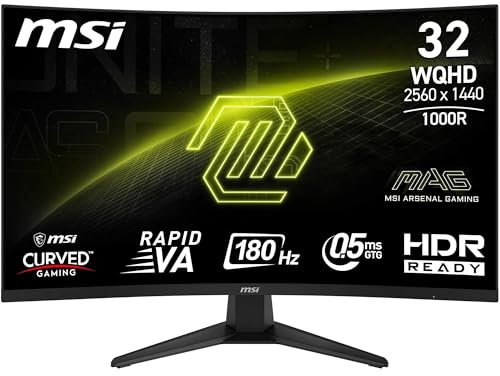 MSI mag 325CQF Monitor Curvo Gaming 32 WQHD - 1000R 2560 x 1440 Rapid VA Panel, 180 Hz / 0.5ms (GtG, Min.), Adaptive Sync - DP 1.4a, HDMI 2.0b CEC, USB Type-C (DP alt. c/ 15W PD)