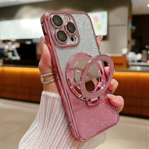 JZFDCLF Custodia per telefono con supporto a diamante glitterato per iPhone 16 15 14 13 12 11 Pro Max Mini Xs Max Plus Custodia con supporto ad anello sfumato, rosa, per iPhone 13 Mini