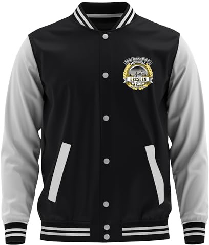 UGLYSHIRT Ein Leben lang Dresden Herren College Jacke | Football Dresden Jacke Sport Baseball Freizeit Sweatjacke | M1 Schwarz