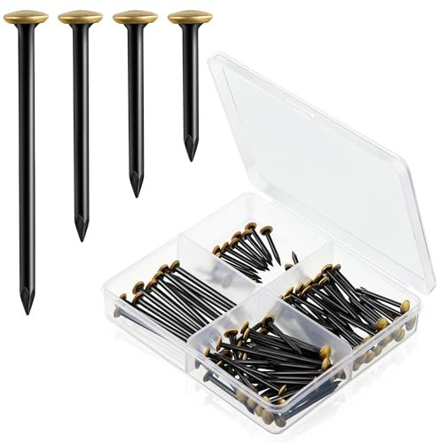 Enhon Set da 120 Chiodi per Quadri (20/25/30/40mm) Chiodi in Acciaio Inossidabile con Testa Dorata per Cemento Mattone & Legno Senza Trapanare Non Danneggia Pareti Con Scatola Portachiodi 4 Scomparti