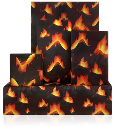 Volcano Lava Geschenkpapier, 4 gefaltete Bögen, brennender Berg, Geschenkpapier, lustig, cool, Cartoon, Feuer, Geburtstag, Geschenkpapier für Kinder, Jungen, Wissenschaft, Dinosaurier