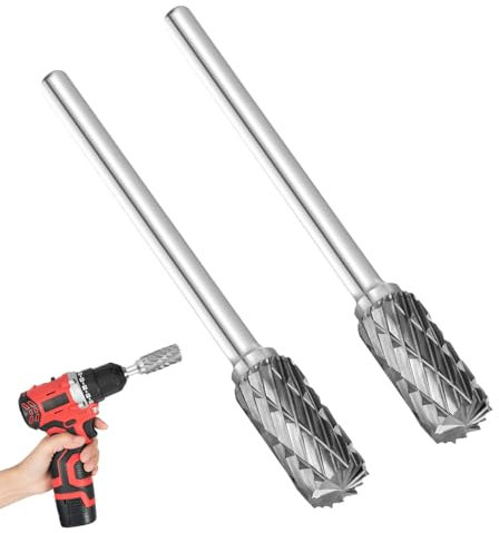 2 Pack Tungsten Carbide Rotary Burr, High Speed Double Cut Die Grinder Bits for Dremel Rotary Tools, Cylindrical File Carving Engraving Polishing Grinding Accessories for Metal, Wood, Plastic & Steel