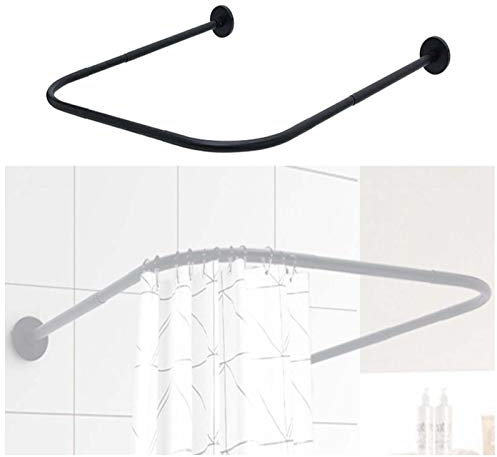 Bastone telescopico per tenda da doccia ad angolo a forma di U, regolabile, in acciaio inox, per bagno, nero, 100 x 100 x 100 cm