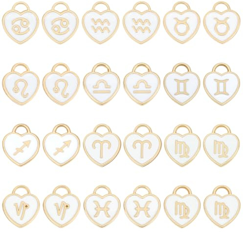 PH PandaHall 96 st hjärta stjärnbilder berlocker, stjärntecken emalj hängen dubbelsidig födelsedag skylt tur berlock astrologi horoskop dinglande hängen för gör-det-själv armband halsband örhänge