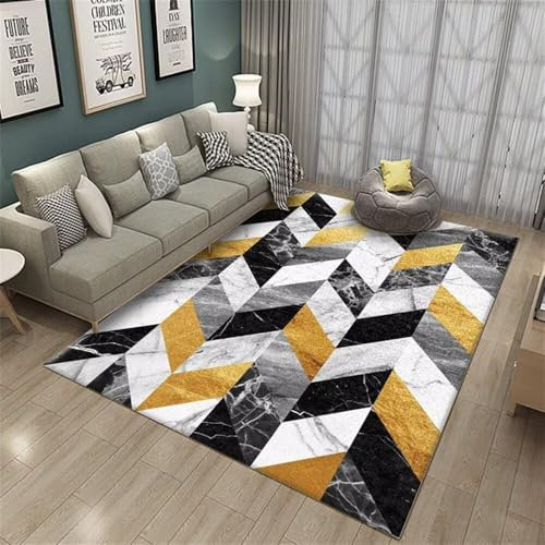 RUGMRZ Outdoor Teppich Terasse 200x250CM grau schwarz wohnzimmerteppich kurzflor Kinderteppich Mädchen Gelber geometrischer Flur läufer Webteppich