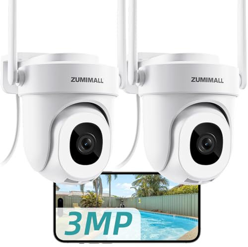 ZUMIMALL 2K Überwachungskamera Aussen, Auto-Tracking, 24/7 Aufnahme (2PCS) | 355°/90° PTZ, Kabelgebunden, 2.4/5G Dualband WLAN Kamera überwachung aussen, 3MP Farbnachtsicht, KI-Erkennung