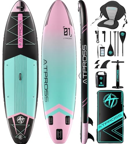 ATPROSS Tavola gonfiabile per stand up paddle con sedile per kayak, tavola da SUP premium per adulti, 204,1 kg extra larghe, per yoga, pesca, paddle board fusto viola