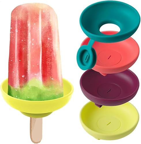 4pcs Popsicles Holders for Kids - Reusable DripFree Silicone Ice Cream Holders, Catches Drips Before They Drop, Colorful MessyFree Ice Pop Holder for Kids Birthday and Summer Partys