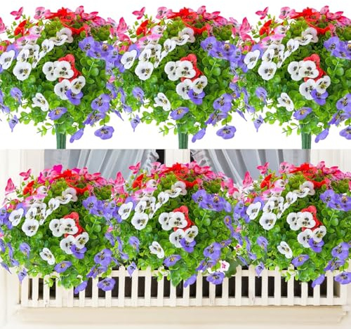 YELIKIT 12 Bundles Artificial Flowers for Outdoor Decoration Faux Plants, Wild Pansy Summer Fall Flowers Autumn Spring Decoration, Fake Silk Colorful Flower for Garden Porch Wedding Home Decor