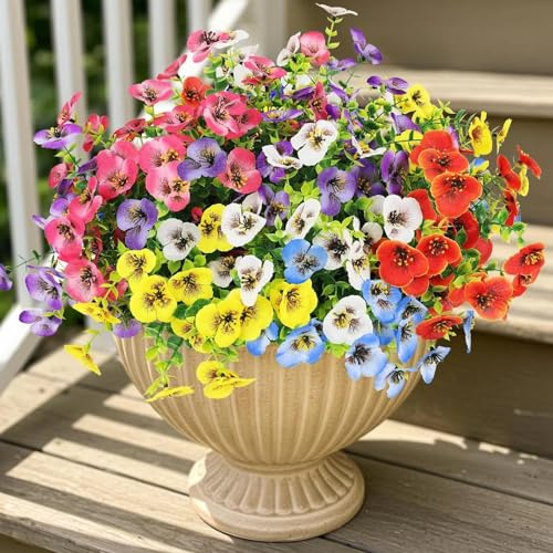 TYL&TYS 12 Bundles Artificial Flowers Outdoor UV Resistant Pansy Silk Flowers Fake Flowers No Fade Fake Flowers for Outdoor & Indoor Garden Windowsill Home Decor (Multicolor)