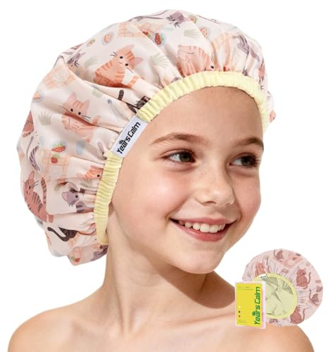 Years calm Kinder-Duschhaube, wasserdicht, wiederverwendbar, Cartoon-Badekappe mit doppelten Schichten und weichem Gummiband, waschbare Duschhaube für Kinder, ideal für das tägliche Bad