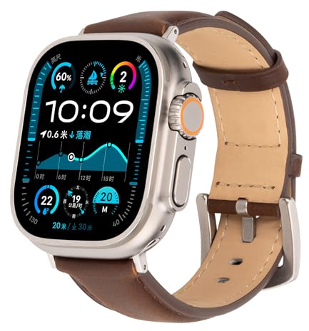 RIXENY Echtes Lederarmband für Apple Watch Ultra Armband 49mm 46mm 45mm 44mm 42mm 41mm 40mm, Vintage Leder Armband für iWatch Serie 11 10 9 8 7 6 5 4 3 2 1, SE 3 2 1, Ultra 3 2 1