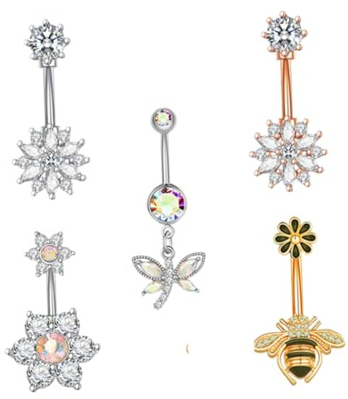 AKOOSY 5 Stück Teiliges Bauchnabelpiercing aus Edelstahl mit Zirkonia Modische Bauchnabelringe für Frauen Hautfreundlich Rostfrei und Langlebig Stilvolle Körperschmuck Accessoires für