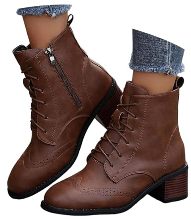 Generisch Botas altas para mujer, elegantes botas de tobillo con tacón de bloque para mujer, zapatos elegantes, botas de media altura, botas de equitación, invierno, otoño, tobillo, marrón, 38.5 EU