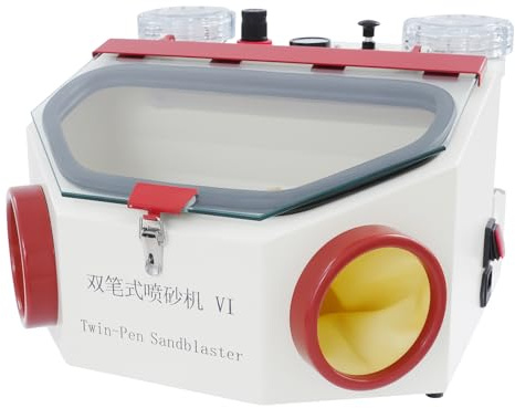 220V Sandstrahler, 50W Dental-Sandstrahlgeräte mit zwei Stiften und LED-Lichtleiste, Sandstrahlkabine Geeignet zum Polieren und Entfernen von Rost