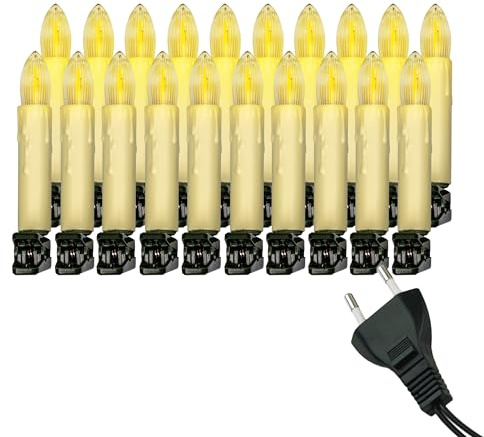 Retro Weihnachtsbaum-Lichterkette mit LED Filament Kerzen, klassische Baumbeleuchtung mit austauschbaren E10 Leuchtmittel, Weihnachtsbeleuchtung für Innen, nostalgie (creme, 20 Kerzen - ca. 9,5 m)