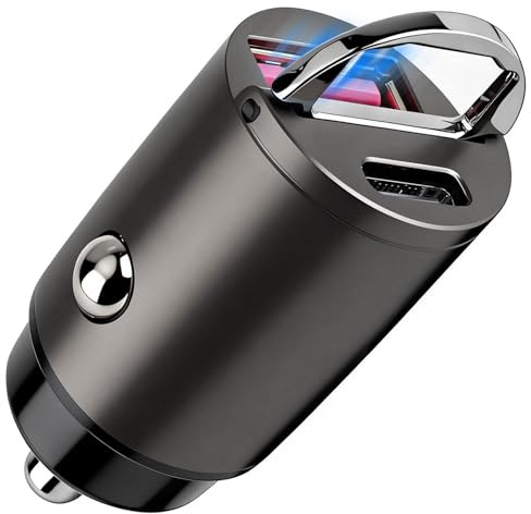 Kioylmo 45W USB C Car Charger, Dual Port Fast Car Phone Charger with Foldable Pull Ring, Mini Metal Cigarette Lighter Adapter Compatible with iPhone 17 16 15 Samsung Galaxy S25 S24 iPad 12V-24V