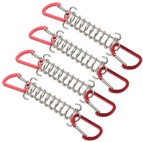 Alasum Hebillas de Resorte para Tienda de Campaña 4 Piezas, Tensor de Cuerda Rojo D, Accesorios de Camping Resistentes al Viento, Muelles de Tensión con Ganchos Portátiles para Toldos