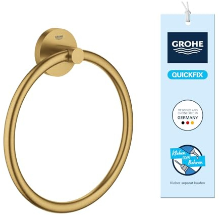 GROHE Start, Handtuchring ohne Bohren (Handtuchhalter rund, zum Kleben oder Bohren, inkl. Schrauben & Dübel, ohne Kleber, 5kg belastbar, verdeckte Befestigung), cool Sunrise, Gold, 41174GN0