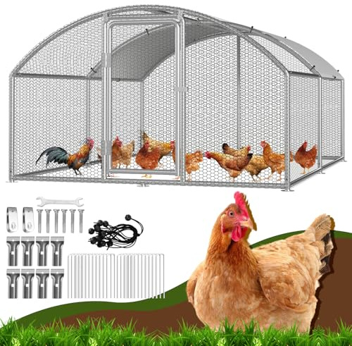 Peviasot Hühnerstall, 3x4x2m Kuppel Dach Hühnerhaus Freilaufgehege, mit Schloss aus Verzinkter Stahl und Wasserdichtes PE-Farbtuch Tiergehege, Schnell zu reinigen