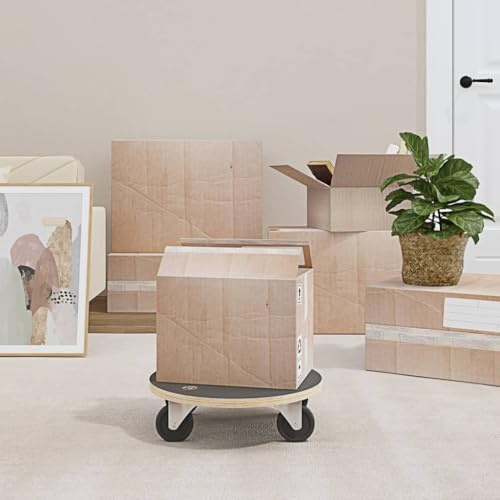 Transportroller 2 Stück rund Ø38x11,5 cm aus Sperrholz mit 250 kg Tragkraft, Möbelroller mit 4 Lenkrollen, Anti-Rutsch-Oberfläche, kompakt für Werkstatt, Lagerung, Logistik und Transport