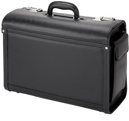 Alassio 45028 - Pilotenkoffer GENOVA, aus strapazierfähigem Lederimitat, ca. 46 x 35 x 20,5 cm, schwarz