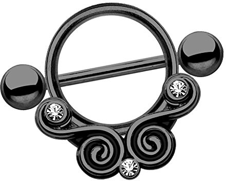 Piersando Intimpiercing Brustwarzen Piercing Barbell Schild Tribal mit Kristallen