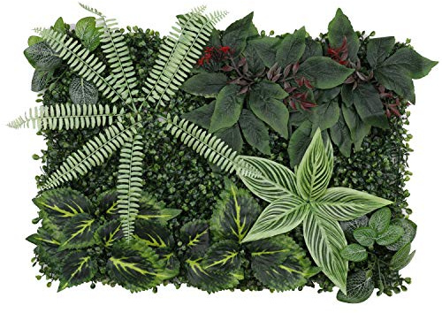 Trimming Shop Artificial Hedge Panels Green Grass Backdrop Wall Fake Hedge for Wall Decor Privacy Fence Backyard Wedding Party Indoor Outdoor Garden Home Décor, Green Grass & Tropical Leaves, 1pc