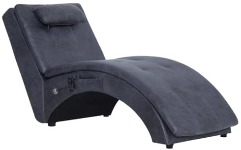 vidaXL Chaiselongue mit Massage Kissen Relaxliege Liegesessel Sessel Lounge Relaxsessel Liegestuhl Loungesessel Komfortliege Sesselliege Grau Wildleder-Optik