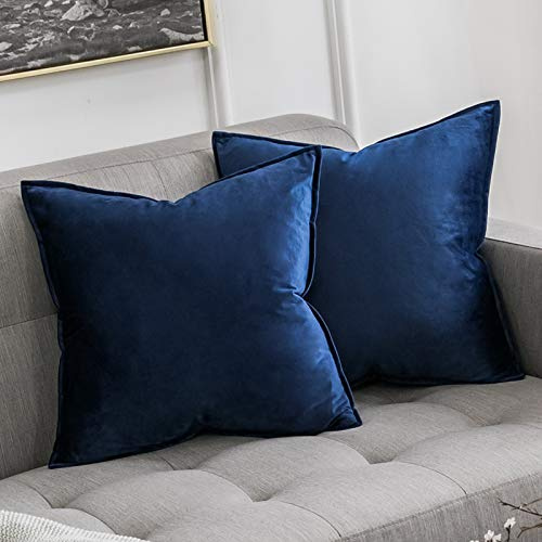 MIULEE Samt Kissenbezug 50x50 Kissen Dunkelblau Kissenhülle Dekokissen | Sofakissen Dekorative Satin Umwickelte Kante Kissenbezüge Zierkissenbezug für Sofa Wohnzimmer Schlafzimmer 2er Set