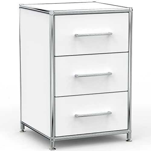 System8X Bürocontainer 40cm mit 3 Schubladen aus Holz Chrom in Dekor Weiss auf Stellfüßen - Für Büro und Home-Office