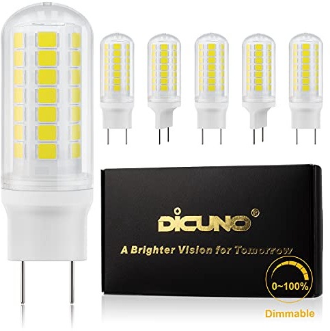 DiCUNO G8 Dimmable LED Bulb Flat Base 4W (40W Halogen Equivalent), Daylight White 5000K, 450LM, Bi Pin Base Bulb Replacement for Under Counter, Under-Cabinet Light and Puck Light, 6 Pack