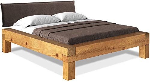 moebel-eins CURBY 4-Fuß-Balkenbett mit Polsterkopfteil, Material Massivholz, Thermo-Fichte