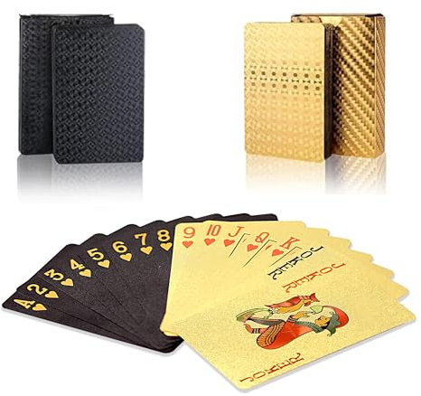SWINILAYA 2 Deck Spielkarten - Schwarz Gold Wasserfest Pokerkarten, Playing Cards 54 Blatt for Texas Hold'em, Blackjack, Euchre, Canasta Karten, Romme, Baccarat