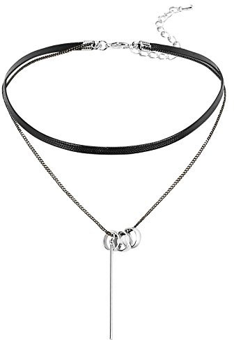 Banemi Choker Kette Damen, Kräftige Halskette 3 Kreise Zylinder Edelstahl Silber Schwarz für Teen Mädchen Damen 35.2cm
