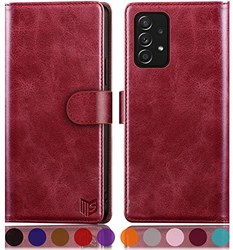SUANPOT [RFID Schutz für Samsung Galaxy A53 5G Hülle PU Leder Handyhülle Lederhülle Klapphülle Kartenfach Flip Cover für Samsung A53 5G Handy hülle Leather Wallet Phone Case Rot