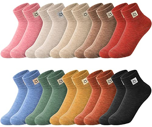 Eurzom 10 Pairs Socks Womens Crew Elastic Ankle Length Cotton Socks Aesthetic Cute Lightweight Low Cut Gifts for Women(Smile)