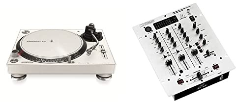 Pioneer DJ PLX-500-W Direct Drive DJ Turntable, White & Behringer PRO MIXER DX626 Professional 3-Channel DJ Mixer with BPM Counter and VCA Control