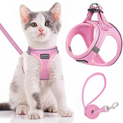 SALFSE Katzengeschirr und Leine, ausbruchsicher, verstellbar, weiches Netzgewebe, Kätzchenweste, Geschirr für Spaziergänge, reflektierendes Haustiergeschirr für Katzen, kleine Hunde, Welpen