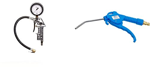 Michelin Gonfleur de Pneus avec Manomètre pour Compresseur, Pistolet de Gonflage de Pneus avec Tuyau, Manomètre, Pression Max. 10 Bar & BGS 3208 | Soufflette à air comprimé | 100 mm