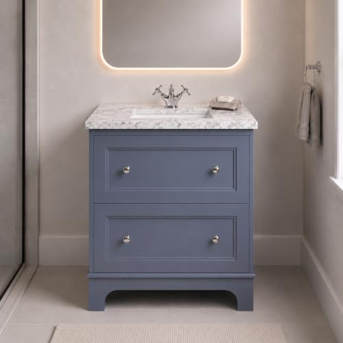 Go Bathrooms Eloise 800mm Bathroom Vanity Unit With Marble Worktop & Sunken Ceramic Basin, 2 Soft Close Drawers Slate Grey