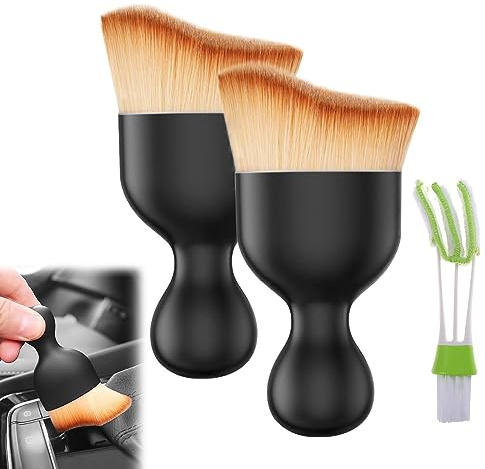 KARELLS 3pcs Car Interior Cleaning Tool Brush with Cover, Car Interior Brushes Soft Bristles Detailing Dusting Brush, for Dashboard, Screen, Scratch-Free Cleaning